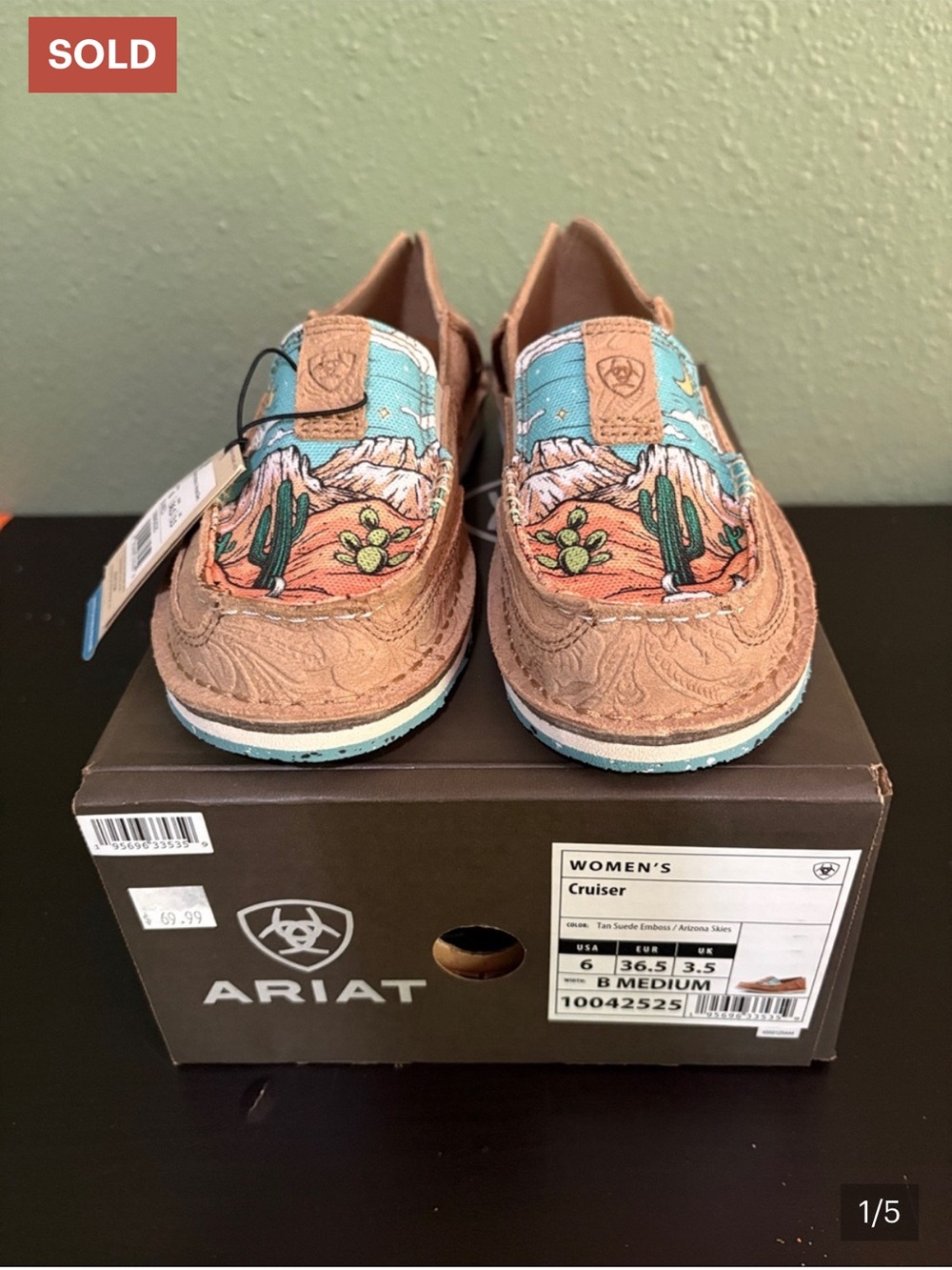 Ariat Women's Cruiser Slip-On Shoes - Tan & Turquoise Desert Print Size 6